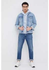 Calvin Klein Jeans bluza bawełniana J30J319705.PPYY męska z kapturem z nadrukiem. Typ kołnierza: kaptur. Kolor: niebieski. Materiał: bawełna. Wzór: nadruk #4