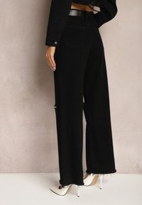 Renee - Czarne Szerokie Spodnie z Bawełny High Waist z Rozcięciami na Kolanach Javenna. Stan: podwyższony. Kolor: czarny. Materiał: bawełna. Styl: elegancki #3