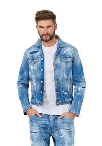 DSQUARED2 Kurtka jeansowa męska Dan Jean Jacket, Rozmiar 56. Kolor: niebieski. Materiał: jeans