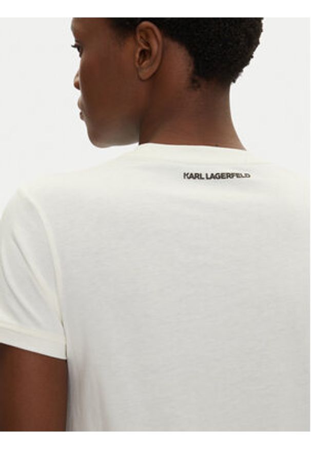 Karl Lagerfeld - KARL LAGERFELD T-Shirt A2W17112 Écru Regular Fit. Typ kołnierza: dekolt w karo. Kolor: kremowy. Materiał: bawełna
