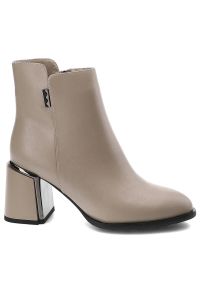 Beżowe Botki Artiker Modne Skórzane Buty Na Obcasie. Okazja: na co dzień. Kolor: beżowy. Materiał: skóra. Wzór: gładki. Obcas: na obcasie. Styl: casual. Wysokość obcasa: średni #3