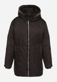 Born2be - Czarna Pikowana Kurtka z Kapturem i Ściągaczami w Talii Tiobelle. Okazja: na spacer. Typ kołnierza: kaptur. Kolor: czarny. Materiał: jeans, skóra, poliester. Styl: klasyczny, sportowy #4