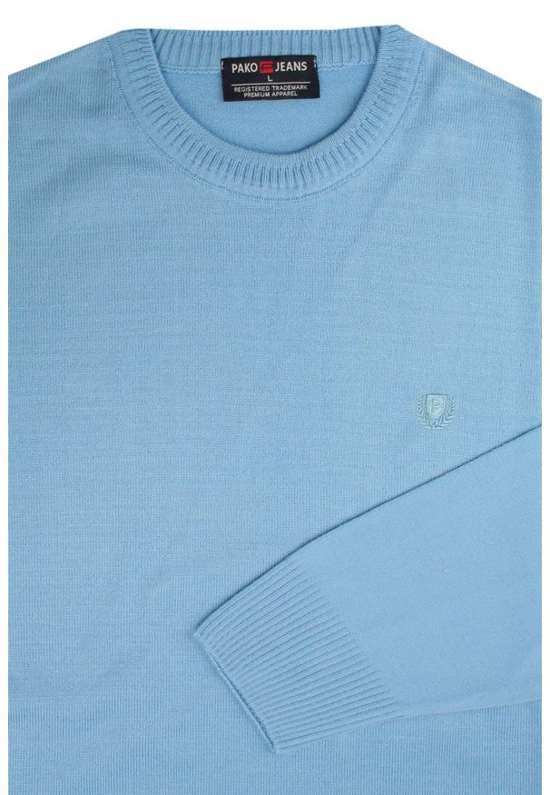 Półgolf Wełniany - Pako Jeans - Jasnoniebieski. Okazja: na spotkanie biznesowe, do pracy. Kolor: niebieski. Materiał: bawełna, akryl. Styl: biznesowy, klasyczny
