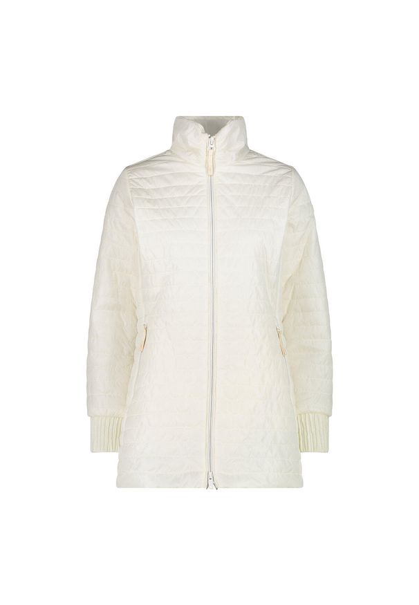 Damska długa kurtka CMP. Kolor: biały. Materiał: softshell, puch. Długość: długie. Sport: turystyka piesza