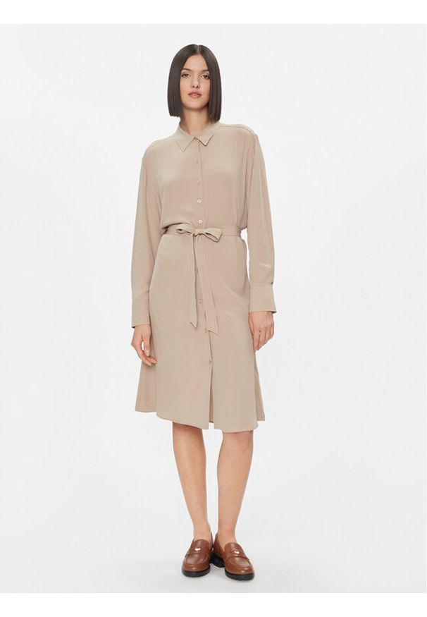 TOMMY HILFIGER - Tommy Hilfiger Sukienka koszulowa WW0WW40563 Beżowy Regular Fit. Kolor: beżowy. Materiał: wiskoza. Typ sukienki: koszulowe
