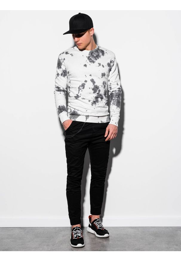 Ombre Clothing - Bluza męska bez kaptura Tie-Dye B1044 - biała - XXL. Typ kołnierza: bez kaptura. Kolor: biały. Materiał: bawełna. Styl: klasyczny