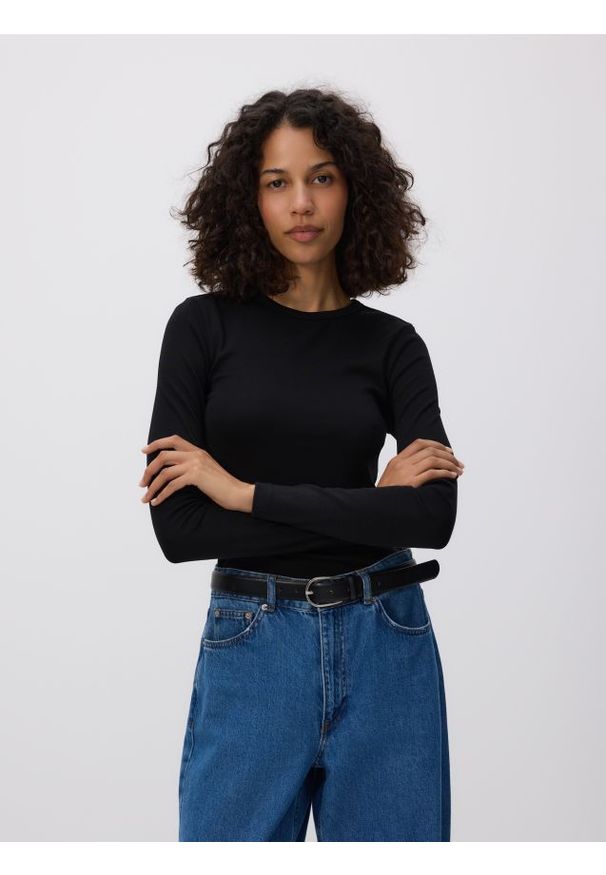 Reserved - Longsleeve z modalem - czarny. Kolor: czarny. Materiał: dzianina, bawełna. Długość rękawa: długi rękaw