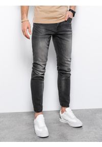 Ombre Clothing - Spodnie jeansowe męskie SLIM FIT P1023 - grafitowe - XXL. Okazja: na co dzień. Kolor: szary. Materiał: jeans. Styl: casual, klasyczny #8