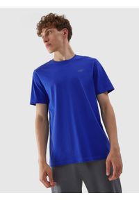 4f - T-shirt regular gładki męski. Kolor: niebieski. Materiał: bawełna. Wzór: gładki #1