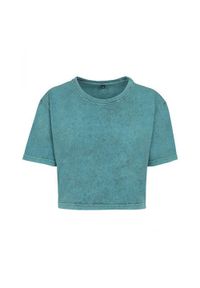 BUILD YOUR BRAND - Koszulka Damska Acid Wash Crop T-shirt. Kolor: niebieski