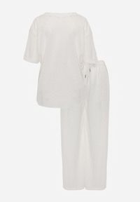 Renee - Biały Oversizowy Komplet Zdobiony Cyrkoniami T-shirt i Spodnie Arnateia. Kolor: biały. Wzór: aplikacja #5