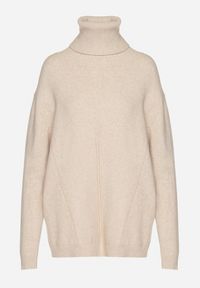 Born2be - Beżowy Sweter z Golfem i Dodatkiem Kaszmiru Rorizia. Okazja: do pracy, na co dzień. Typ kołnierza: golf. Kolor: beżowy. Długość: długie. Wzór: aplikacja. Materiał: kaszmir. Długość rękawa: długi rękaw. Sezon: zima, jesień. Styl: klasyczny, casual #5
