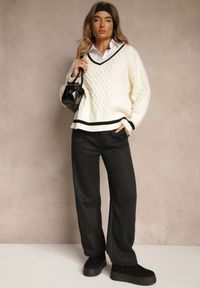 Renee - Czarne Szerokie Spodnie Ocieplane z Bawełny High Waist Iltilia. Okazja: na co dzień. Stan: podwyższony. Kolor: czarny. Materiał: bawełna. Styl: casual, elegancki