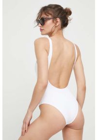 Trussardi Jeans - Trussardi jednoczęściowy strój kąpielowy kolor biały miękka miseczka. Kolor: biały. Materiał: materiał #3