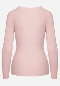 Born2be - Jasnoróżowy Sweter Prążkowany z Cyrkoniami Romivra. Okazja: na co dzień. Kolor: różowy. Materiał: prążkowany. Długość rękawa: długi rękaw. Długość: długie. Styl: casual, elegancki #5