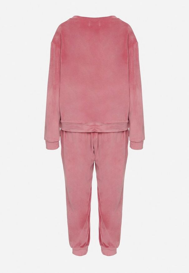 Born2be - Różowy Welurowy Komplet Dresowy Bluza i Spodnie Typu Jogger Lisilwena. Kolor: różowy. Materiał: dresówka, welur. Sport: turystyka piesza