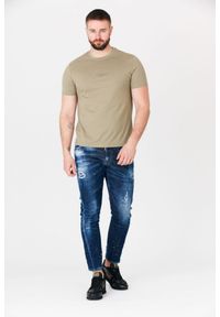 Guess - GUESS Khaki t-shirt męski z aplikacją z logo. Kolor: zielony. Wzór: aplikacja #2