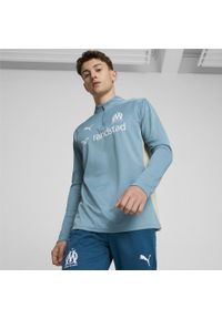 Puma - Męska bluza treningowa Olympique Marsylia z zamkiem 1/4 PUMA. Kolor: niebieski, wielokolorowy, beżowy. Sport: fitness, piłka nożna