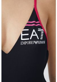 EA7 Emporio Armani jednoczęściowy strój kąpielowy kolor czarny miękka miseczka. Kolor: czarny. Wzór: nadruk