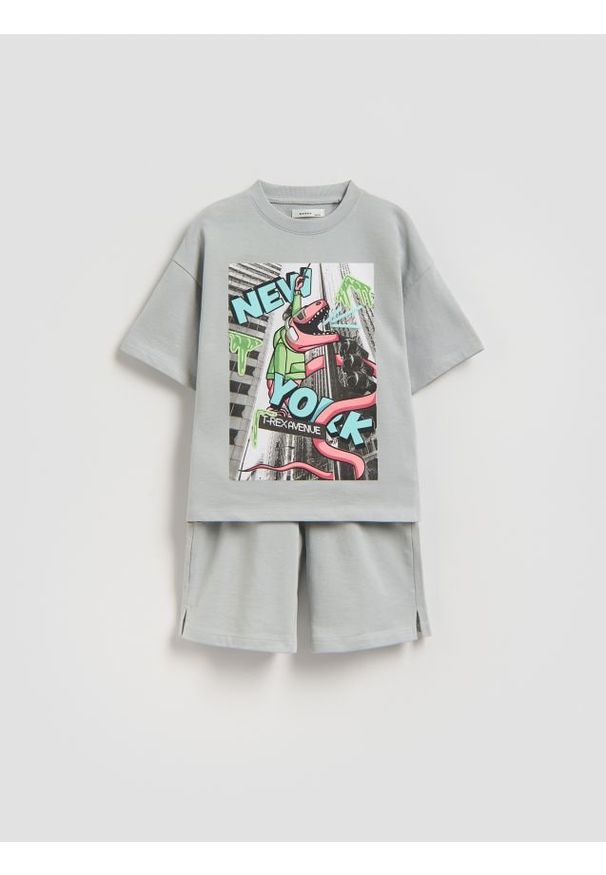 Reserved - Bawełniany komplet - jasnoszary. Kolor: szary. Materiał: bawełna