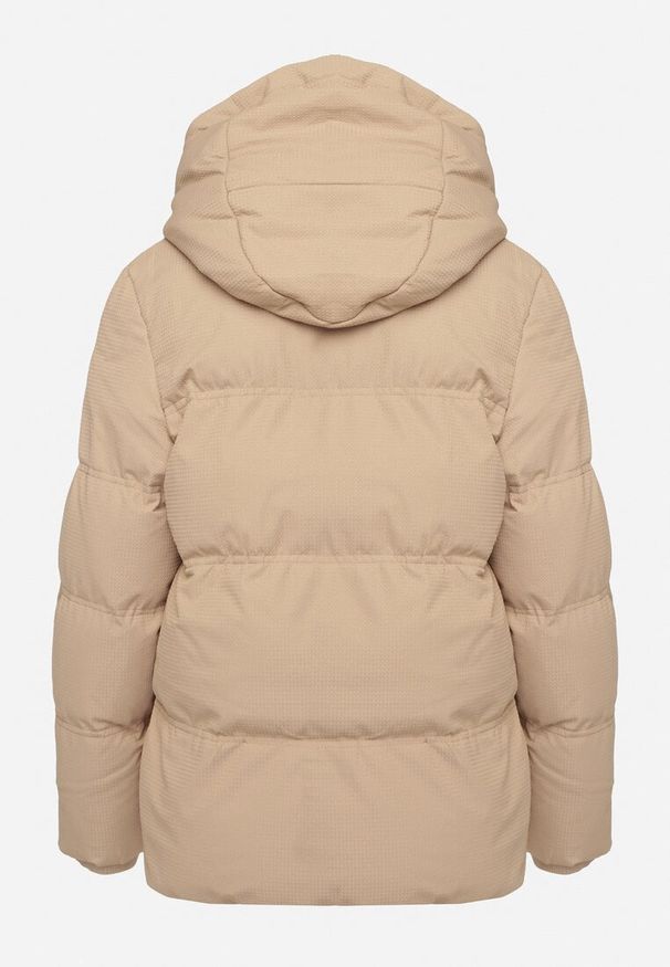 Born2be - Ciemnobeżowa Kurtka Pikowana z Kapturem Vertigara. Okazja: na co dzień. Typ kołnierza: kaptur. Kolor: beżowy. Materiał: dzianina, jeans. Styl: casual, elegancki