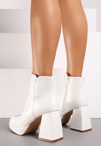 Born2be - Białe Botki na Obcasie z Kwadratowym Noskiem Linathra. Zapięcie: zamek. Kolor: biały. Sezon: zima. Obcas: na obcasie. Styl: klasyczny. Wysokość obcasa: średni #5