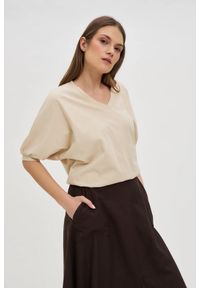 MOODO - Bawełniana bluzka oversize beżowa. Kolor: beżowy. Materiał: bawełna