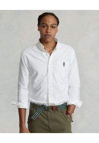 Ralph Lauren - RALPH LAUREN - Biała koszula z misiem Oxford Custom Slim Fit. Typ kołnierza: polo. Kolor: biały. Materiał: bawełna. Wzór: aplikacja. Styl: klasyczny