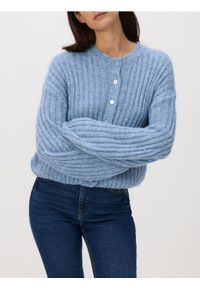 Reserved - Kardigan z ozdonym splotem - niebieski. Kolor: niebieski. Materiał: dzianina. Wzór: ze splotem