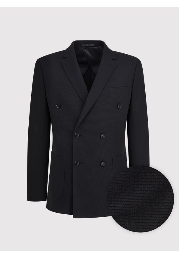 Pako Lorente - PAKO LORENTE – Czarna dwurzędowa marynarka męska. Okazja: na co dzień. Kolor: niebieski, czarny. Materiał: poliester, elastan, wiskoza. Wzór: gładki. Styl: casual