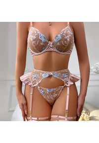 Intica - Komplet bielizny z koronkową aplikacją i paskami Sigtrud. Kolor: fioletowy. Materiał: koronka. Wzór: aplikacja #2