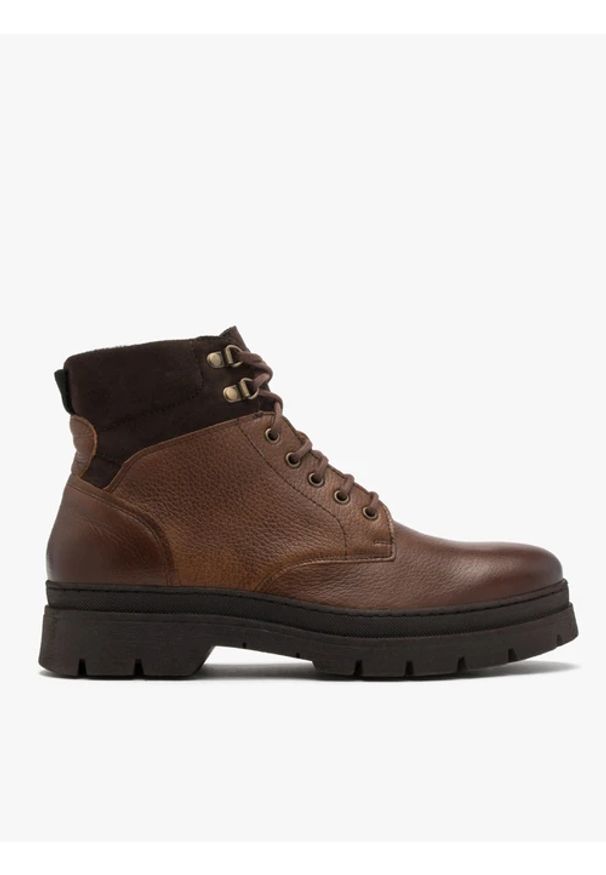 Ryłko - Brązowy trzewik męski. Kolor: różowy. Materiał: skóra. Styl: street