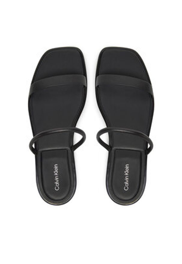 Calvin Klein Klapki Flat Sandal Squared 2-Bar Lth HW0HW02532 Czarny. Kolor: czarny. Materiał: skóra