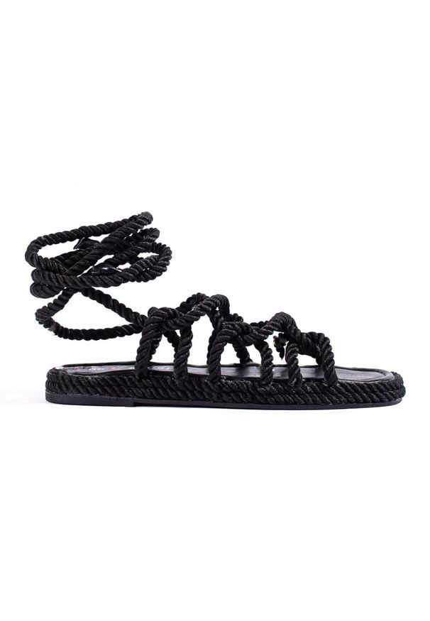 SHELOVET - Damskie plecione wiązane sandały Shelovet czarne. Kolor: czarny