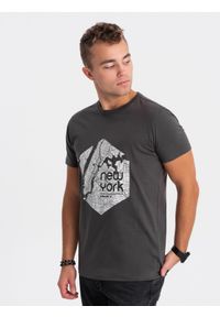 Ombre Clothing - T-shirt męski bawełniany z printem motywu mapy - grafitowa V1 OM-TSPT-0169 - XXL. Kolor: szary. Materiał: bawełna. Długość rękawa: krótki rękaw. Długość: krótkie. Wzór: nadruk