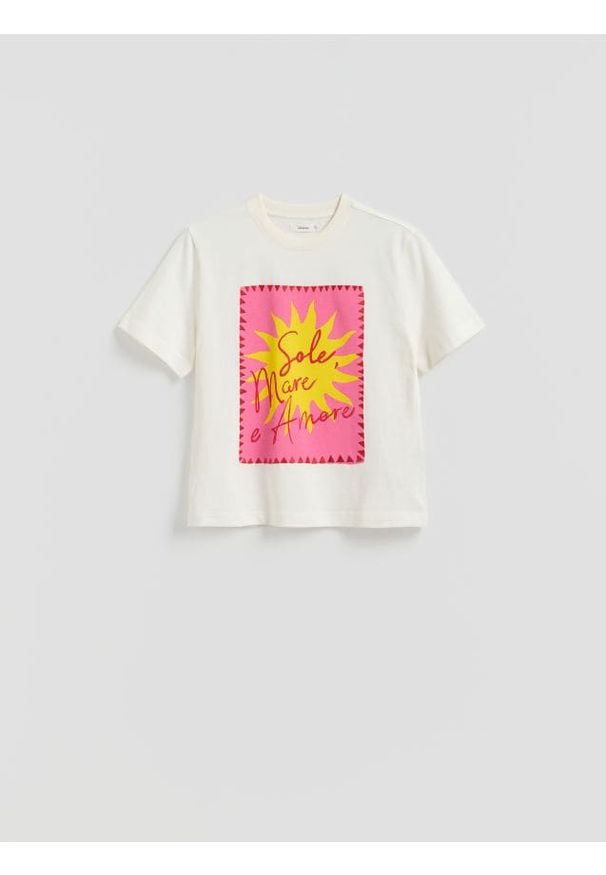 Reserved - T-shirt z nadrukiem - złamana biel. Materiał: bawełna. Wzór: nadruk