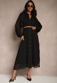 Renee - Czarna Koszulowa Sukienka z Plisami i Dodatkowym Paskiem Miarosea. Okazja: na spotkanie biznesowe, na spacer. Kolor: czarny. Typ sukienki: koszulowe. Styl: elegancki, biznesowy #3