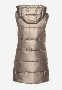 Born2be - Złota Pikowana Kamizelka Przejściowa z Kapturem i Kieszeniami Lentira. Okazja: na co dzień. Typ kołnierza: kaptur. Kolor: złoty. Materiał: jeans. Styl: casual, klasyczny #2