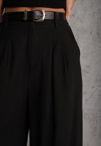 Renee - Czarne Garniturowe Spodnie Szerokie z Wiskozy z Paskiem Moun. Kolor: czarny. Materiał: wiskoza. Styl: elegancki #5