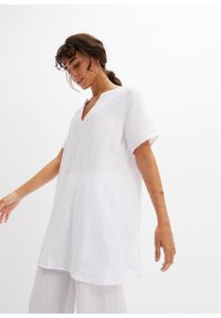 bonprix - Długa tunika muślinowa z czystej bawełny. Kolor: biały. Materiał: bawełna. Długość rękawa: krótki rękaw. Długość: krótkie, długie #1