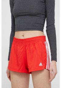 adidas Performance szorty sportowe damskie kolor czerwony gładkie high waist. Stan: podwyższony. Kolor: czerwony. Materiał: materiał, poliester, skóra. Wzór: gładki. Styl: sportowy