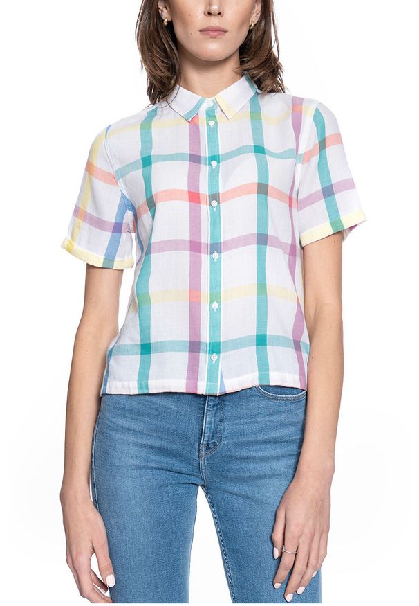 Wrangler - DAMSKA KOSZULA MATERIAŁOWA WRANGLER SHORTSLEEVE SHIRT WHITE W5R1SH989 112130305. Materiał: materiał