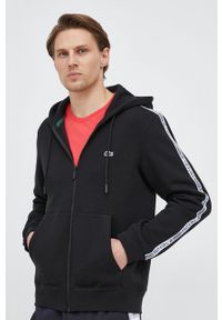 Lacoste bluza męska kolor czarny z kapturem z nadrukiem SH5065-031. Typ kołnierza: kaptur. Kolor: czarny. Materiał: dzianina. Wzór: nadruk