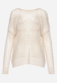 Born2be - Beżowa Ażurowa Bluzka z Szydełkowej Dzianiny Zavara. Okazja: na co dzień. Kolor: beżowy. Materiał: dzianina. Wzór: ażurowy. Styl: casual, elegancki #2