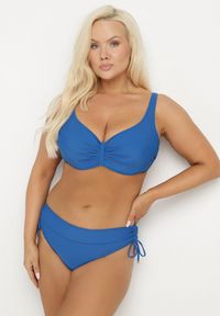 Born2be - Niebieskie Bikini Biustonosz z Marszczeniem i Majtki Figi ze Ściągaczami Sarimine. Kolekcja: plus size. Kolor: niebieski. Materiał: jeans #6