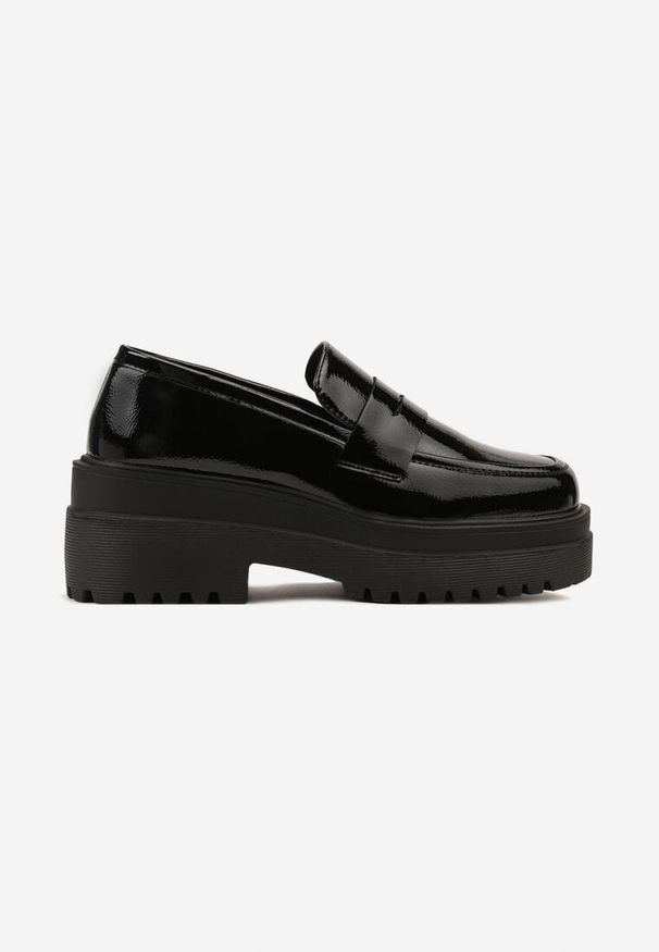 Born2be - Czarne Mokasyny Lakierowane w Stylu Chunky na Grubej Podeszwie Usaitia. Okazja: na co dzień. Kolor: czarny. Materiał: lakier. Styl: klasyczny, elegancki, casual