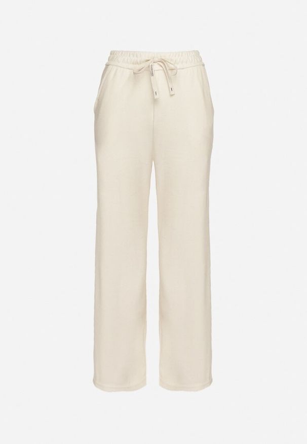 Born2be - Jasnobeżowe Szerokie Spodnie z Wiskozą Wysokim Stanem i Gumka w Pasie Iritta. Okazja: na co dzień. Stan: podwyższony. Kolor: beżowy. Materiał: wiskoza. Styl: elegancki, casual