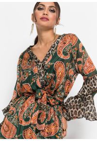 Długa sukienka szyfonowa z rękawami z falbanami bonprix zielono-pomarańczowy "paisley". Kolor: zielony. Materiał: szyfon. Wzór: paisley. Długość: maxi #5
