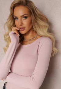 Renee - Różowa Bluzka z Elastycznej Bawełny o Dopasowanym Kroju Evas. Kolor: różowy. Materiał: bawełna #3