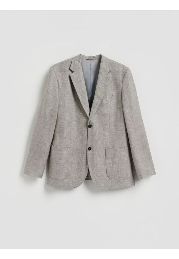 Reserved - Marynarka slim fit z lnem - ciemnoszary. Kolor: szary. Materiał: len